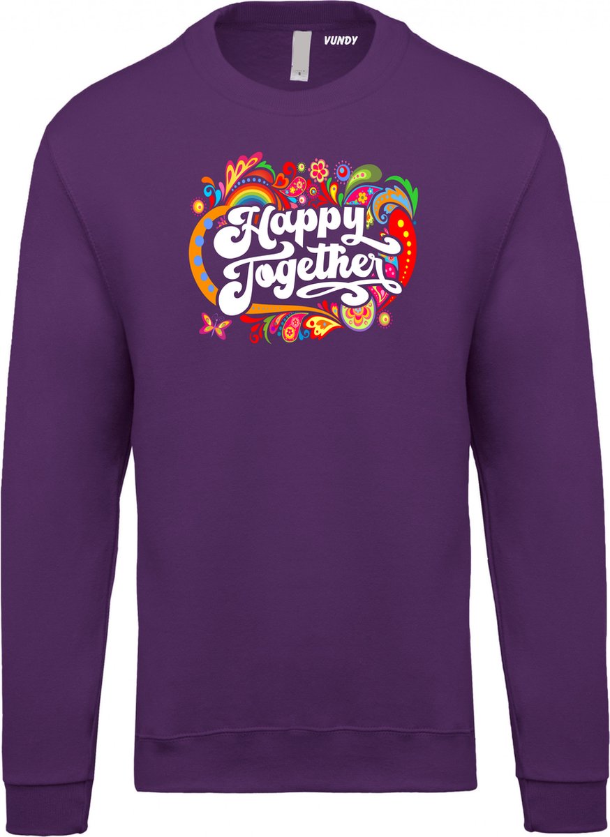 Sweater Happy Together Print | Toppers in Concert 2022 | Toppers kleding shirt | Flower Power | Hippie Jaren 60 | Paars | maat M
